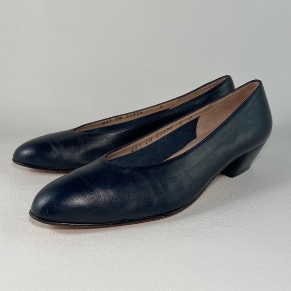 Salvatore Ferragamo Blue Leather Low Heel Pumps - Picture 2 of 8